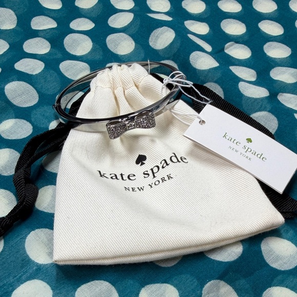 kate spade Jewelry - kate spade Silver Crystal Bow Hinged Bangle Bracelet
